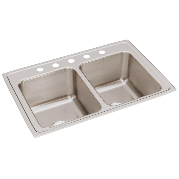 Lustertone Ss 33 X 22 X 12.1 Equal Double Bowl Drop-In Sink W/ Quick-Clip